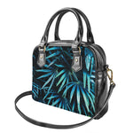 Turquoise Tropical Leaves Print Shoulder Handbag