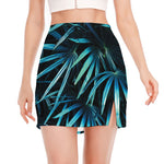 Turquoise Tropical Leaves Print Side Slit Mini Skirt