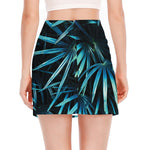 Turquoise Tropical Leaves Print Side Slit Mini Skirt