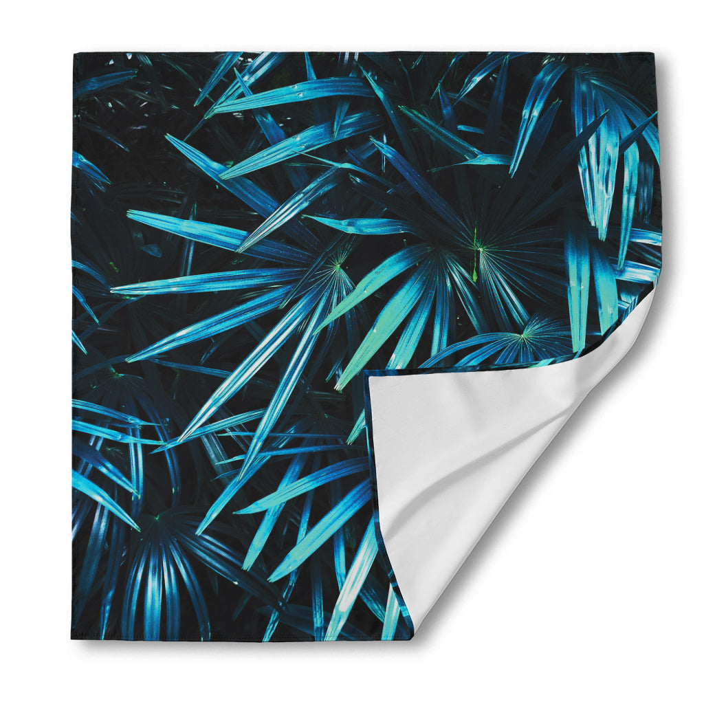 Turquoise Tropical Leaves Print Silk Bandana