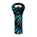 Turquoise Tropical Leaves Print Single Neoprene Wine Tote