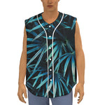 Turquoise Tropical Leaves Print Sleeveless Baseball Jersey
