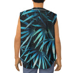 Turquoise Tropical Leaves Print Sleeveless Baseball Jersey