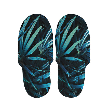 Turquoise Tropical Leaves Print Slippers