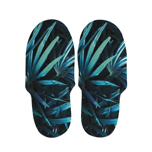 Turquoise Tropical Leaves Print Slippers