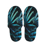 Turquoise Tropical Leaves Print Slippers