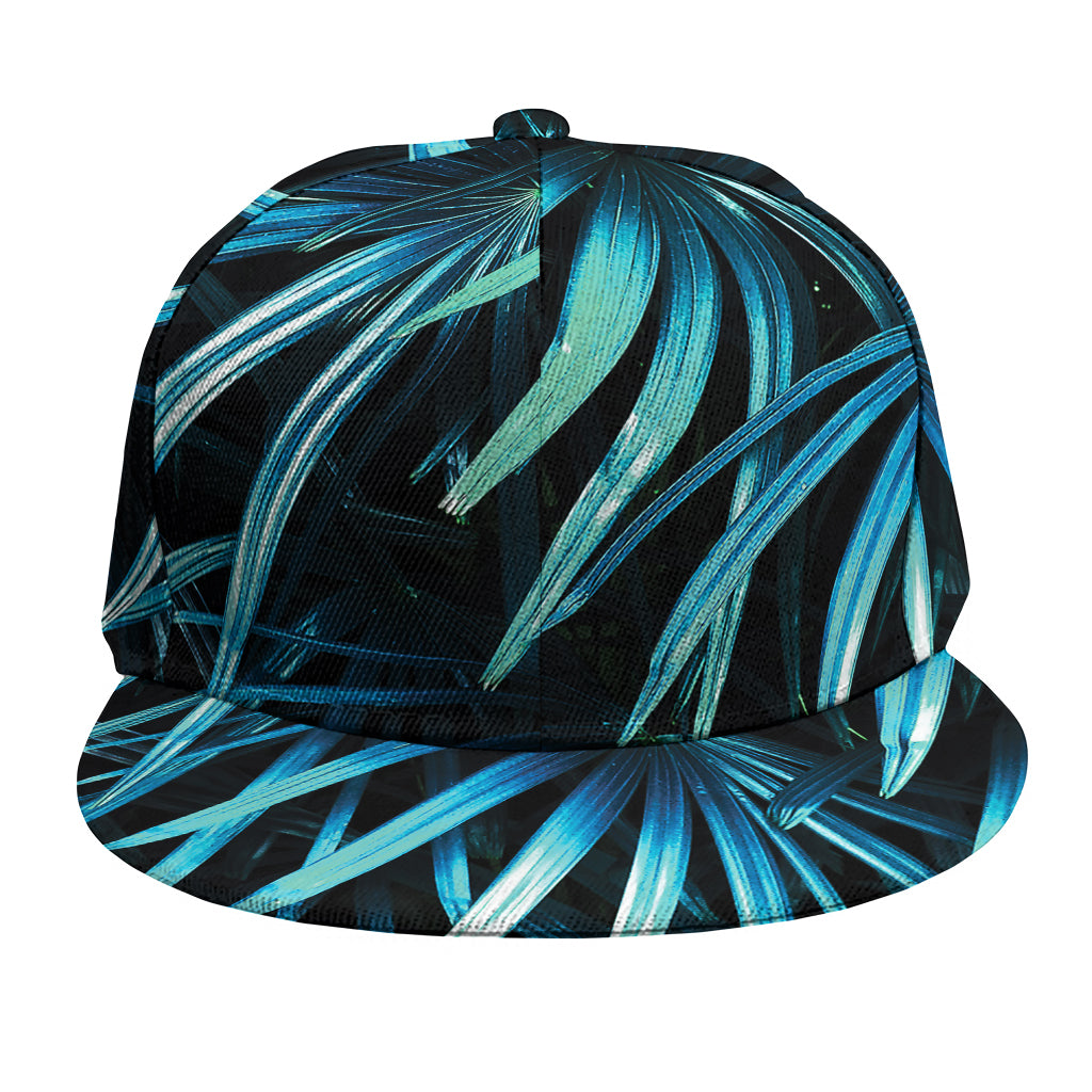 Turquoise Tropical Leaves Print Snapback Cap
