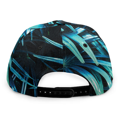 Turquoise Tropical Leaves Print Snapback Cap