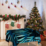 Turquoise Tropical Leaves Print Tablecloth