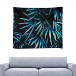 Turquoise Tropical Leaves Print Tapestry