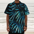 Turquoise Tropical Leaves Print Textured Short Sleeve Shirt