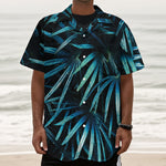 Turquoise Tropical Leaves Print Textured Short Sleeve Shirt