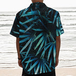 Turquoise Tropical Leaves Print Textured Short Sleeve Shirt