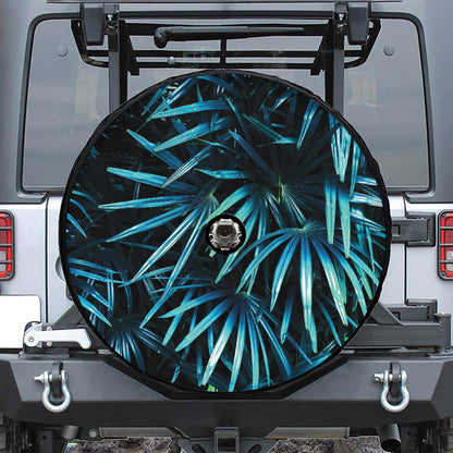 Turquoise Tropical Leaves Print Tire Cover With Camera Hole