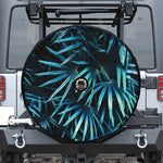 Turquoise Tropical Leaves Print Tire Cover With Camera Hole