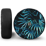 Turquoise Tropical Leaves Print Tire Cover With Camera Hole