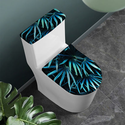 Turquoise Tropical Leaves Print Toilet Lid And Tank Cover Set