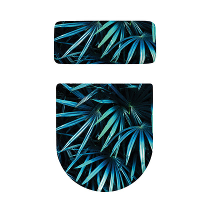 Turquoise Tropical Leaves Print Toilet Lid And Tank Cover Set