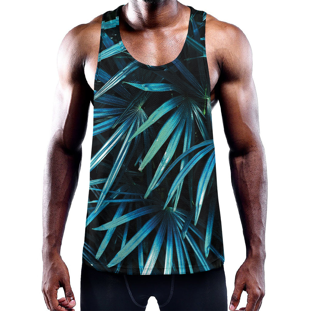Turquoise Tropical Leaves Print Training Tank Top