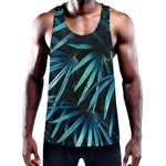 Turquoise Tropical Leaves Print Training Tank Top