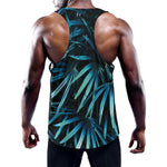 Turquoise Tropical Leaves Print Training Tank Top