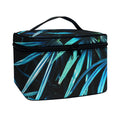 Turquoise Tropical Leaves Print Travel Makeup Bag
