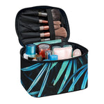 Turquoise Tropical Leaves Print Travel Makeup Bag