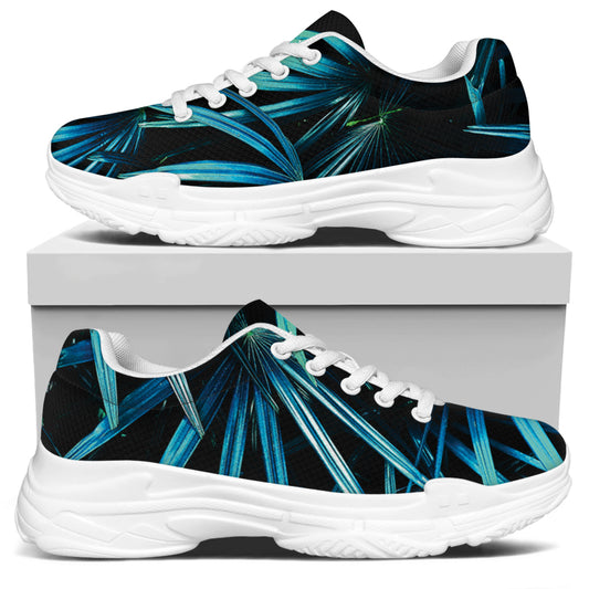 Turquoise Tropical Leaves Print White Chunky Shoes
