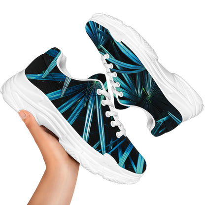Turquoise Tropical Leaves Print White Chunky Shoes