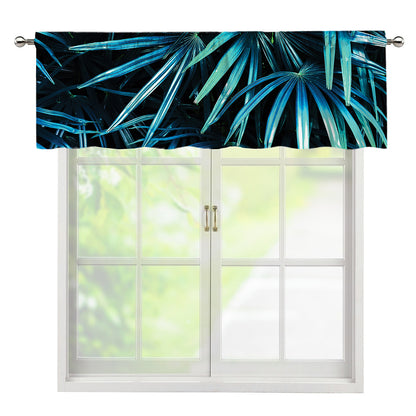 Turquoise Tropical Leaves Print Window Valance
