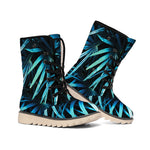 Turquoise Tropical Leaves Print Winter Boots