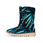 Turquoise Tropical Leaves Print Winter Boots