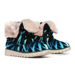 Turquoise Tropical Leaves Print Winter Boots