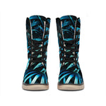 Turquoise Tropical Leaves Print Winter Boots