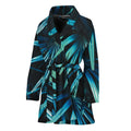 Turquoise Tropical Leaves Print Women's Bathrobe
