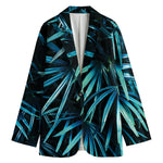 Turquoise Tropical Leaves Print Women's Blazer