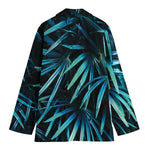 Turquoise Tropical Leaves Print Women's Blazer