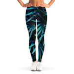 Turquoise Tropical Leaves Print Women's Leggings