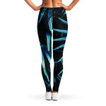 Turquoise Tropical Leaves Print Women's Leggings