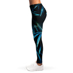 Turquoise Tropical Leaves Print Women's Leggings