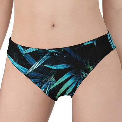 Turquoise Tropical Leaves Print Women's Panties