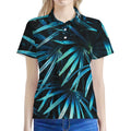 Turquoise Tropical Leaves Print Women's Polo Shirt