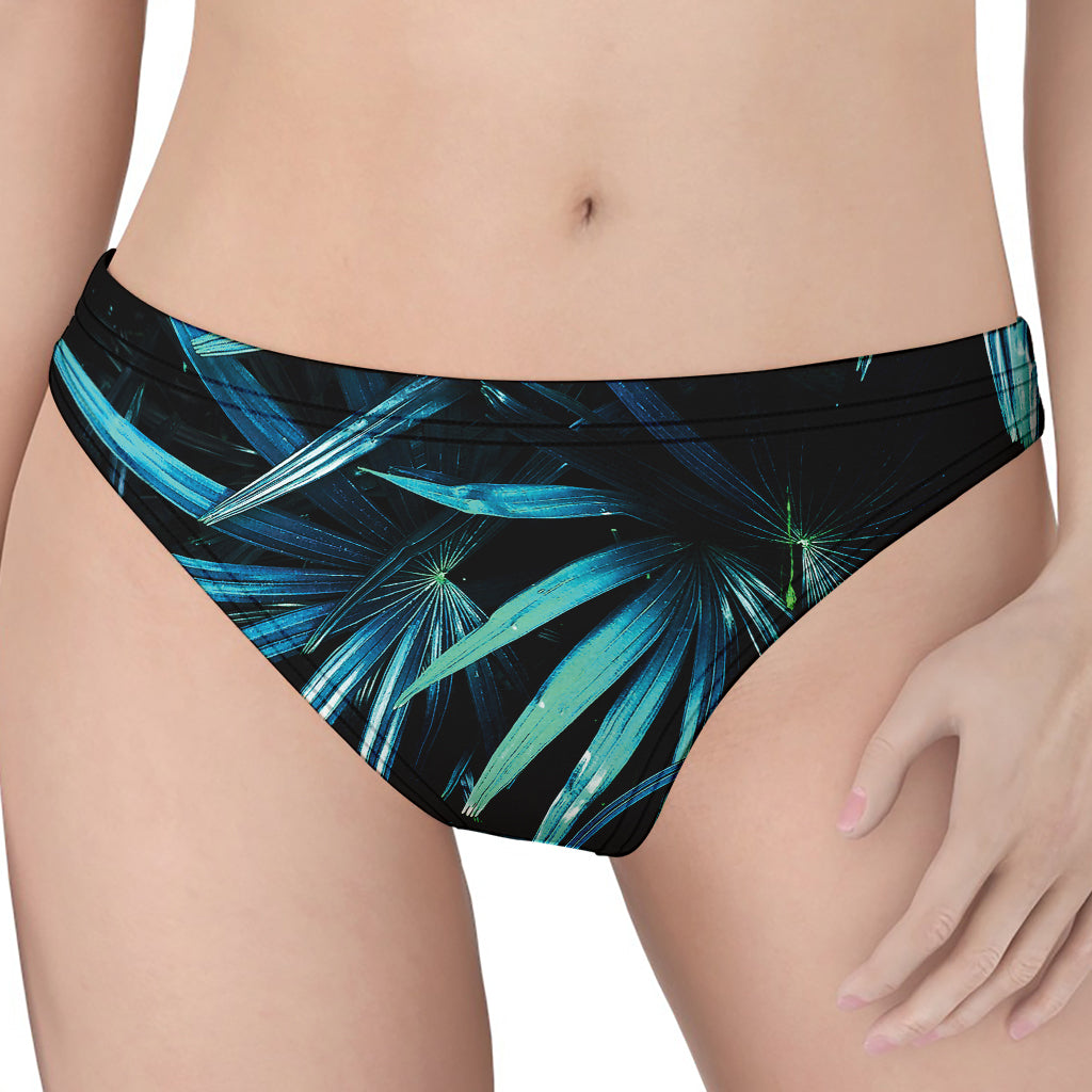 Turquoise Tropical Leaves Print Women's Thong