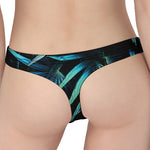 Turquoise Tropical Leaves Print Women's Thong