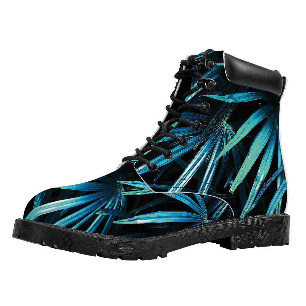Turquoise Tropical Leaves Print Work Boots