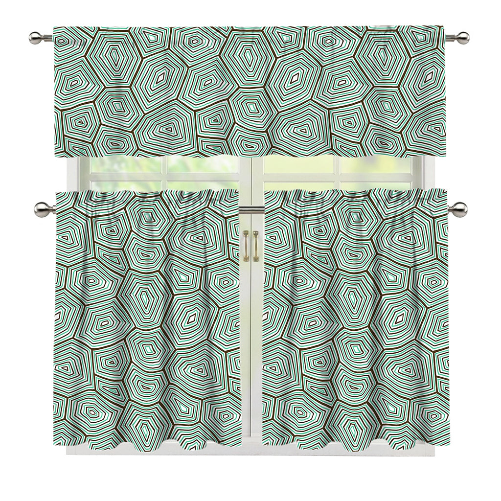 Turtle Shell Pattern Print 3 Piece Kitchen Curtains