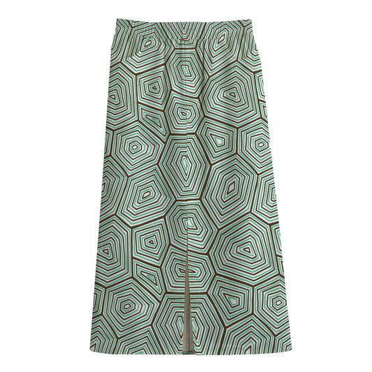 Turtle Shell Pattern Print Cotton Front Slit Maxi Skirt