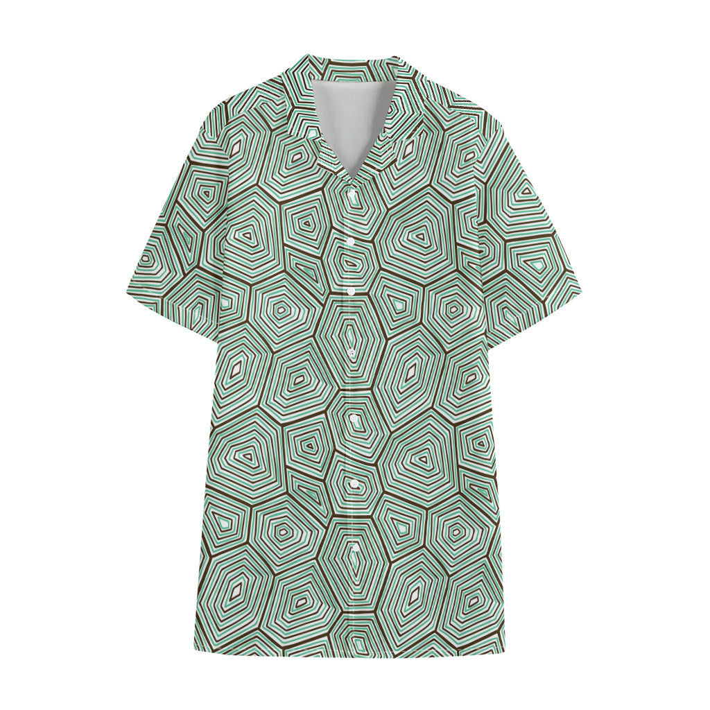 Turtle Shell Pattern Print Cotton Hawaiian Shirt