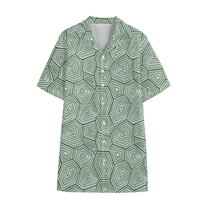 Turtle Shell Pattern Print Cotton Hawaiian Shirt