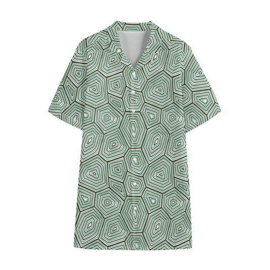 Turtle Shell Pattern Print Cotton Hawaiian Shirt
